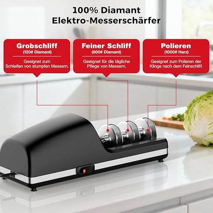 Professional Electric Knife Sharpener, 3-Stage Diamond Abrasive Sharpening System, Replaceable Sharpening Heads, 15° Precision Angle Guide for Kitchen Knives, Quick Blade Repair and Restoration - Image 5