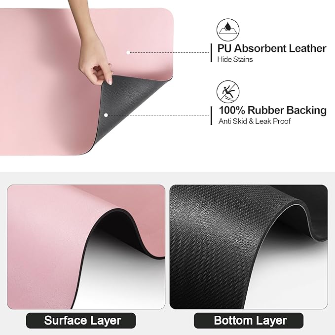 Ecotrim - Dish Drying Mat for Kitchen Counter | Coffee Bar Mat for Countertops | Heat Resistant Drainer Mat with Non-slip Rubber Backed | Hide Stain Kitchen Absorbent Draining Mat | Pink 16"x24" - Image 5