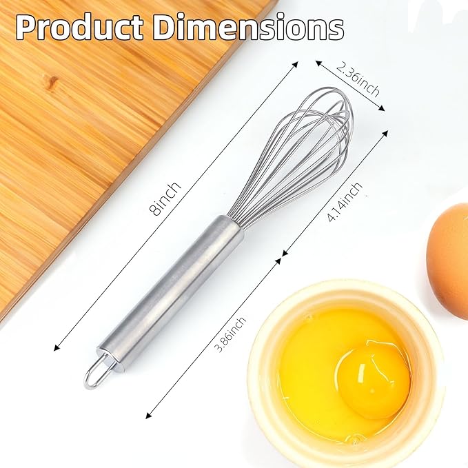 Stainless steel Small whisk for cooking, whisk is crafted with 8 thicker wire diameters, solving the problem that ordinary whisks tend to bend or break during vigorous mixing.(8 inches) - Image 2
