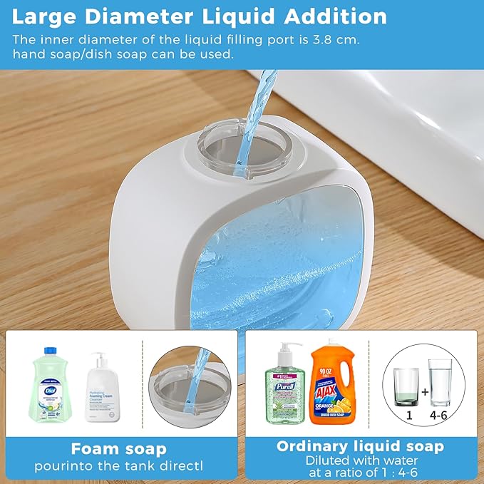 Automatic Foaming Soap Dispenser, 17oz/500ml Touchless Rechargeable with 4-Level Adjustable & IPX5 Waterproof - Level Display for Wall/Tabletop Use in Bathroom, Kitchen, White - Image 6