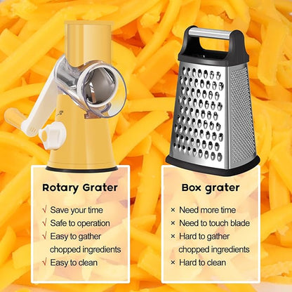 Ourokhome Rotary Cheese Grater Hand Crank, Kitchen Shredder Speed Mandolin Slicer Nut Grinder with Handle and Drum Blades for Cheese, Vegetable, Walnut, Chocolate, Potato, Carrot, 3 Blades, Yellow - Image 8