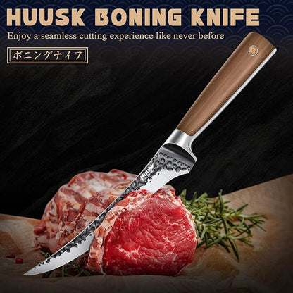 Huusk Boning Knife 6 Inch Fillet Knife for Meat Brisket Trimming Knives Japan Hand Forged Deboning Knives Full Tang Meat Cutting Butcherig for Kitchen Cooking BBQ - Image 3
