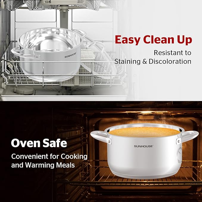 SUNHOUSE Stainless Steel Stock Pot - 13 Quart Heavy-Duty Induction Cooking Pot with Visible Lid for Pasta, Soup, Spaghetti - Nonstick Thick-Bottom Deep Stockpot for Canning, Boiling, and Simmering - Image 9