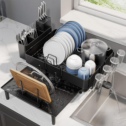 Expandable Dish Rack with Drainboard - Stainless Steel Dish Drainer with Removable Cutlery Tray, Foldable Cup Holder, Elevated Feet, Multifunctional Drainboard for Sink Countertop Kitchen Storage - Image 7