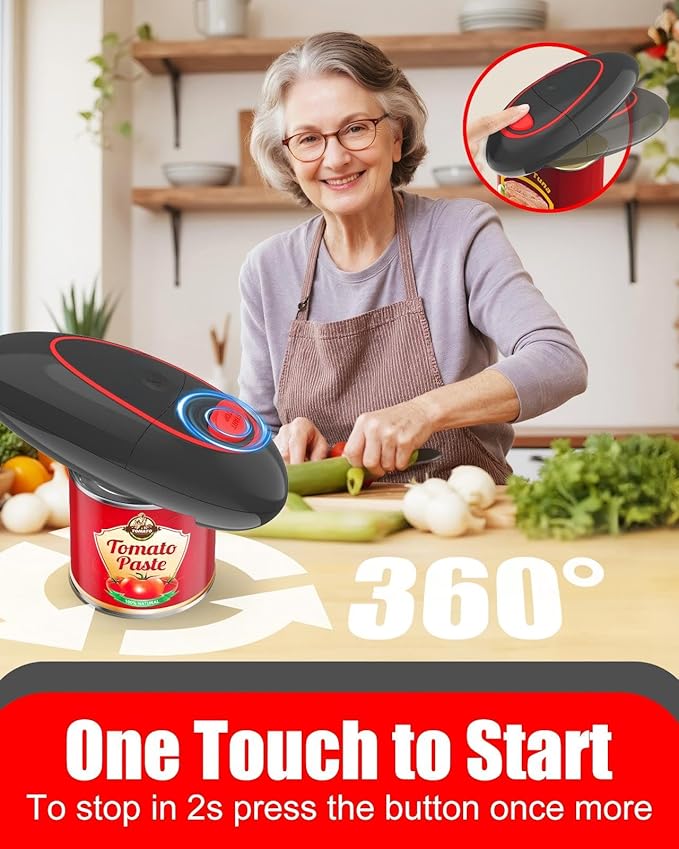 One Touch Electric Can Opener Fits Almost All Can Sizes for Seniors with Arthritis, Hand Held Battery Operated Can Opener with Smooth Edge, Food Safe Kitchen Gadgets Automatic Can Opener for Kitchen - Image 2