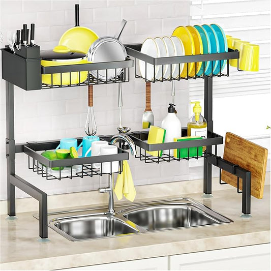 SNSLXH 4 Baskets 2-Tier Over The Sink Dish Drying Rack, 26.57"-35", Large Sink Rack for Kitchen, Extensible and Adjustable, Saving Kitchen Space by SNSLXH