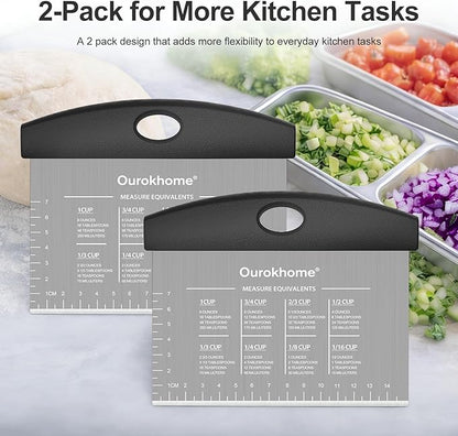 Ourokhome 2 Pack Bench Scraper Dough Cutter, Stainless Steel Dough Scraper with Laser-Etched Scale, Conversion Chart, Non-Slip Handle, Dishwasher Safe for Bread & Pastry, Black - Image 6