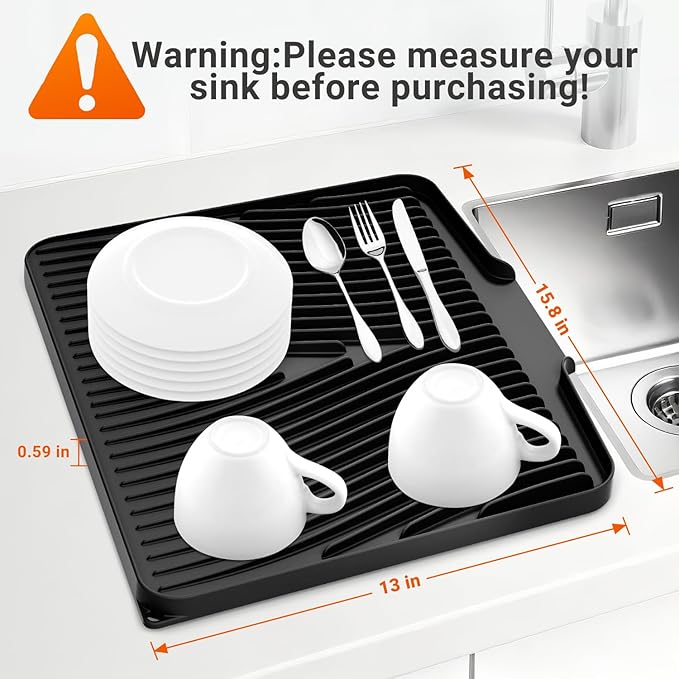 Silicone Dish Drying Mat for Kitchen Counter, Dish Drying Pad, Non-Slip Drain Pad with Built-in Drain, Heat Resistant Stone Drying Mat - Image 2