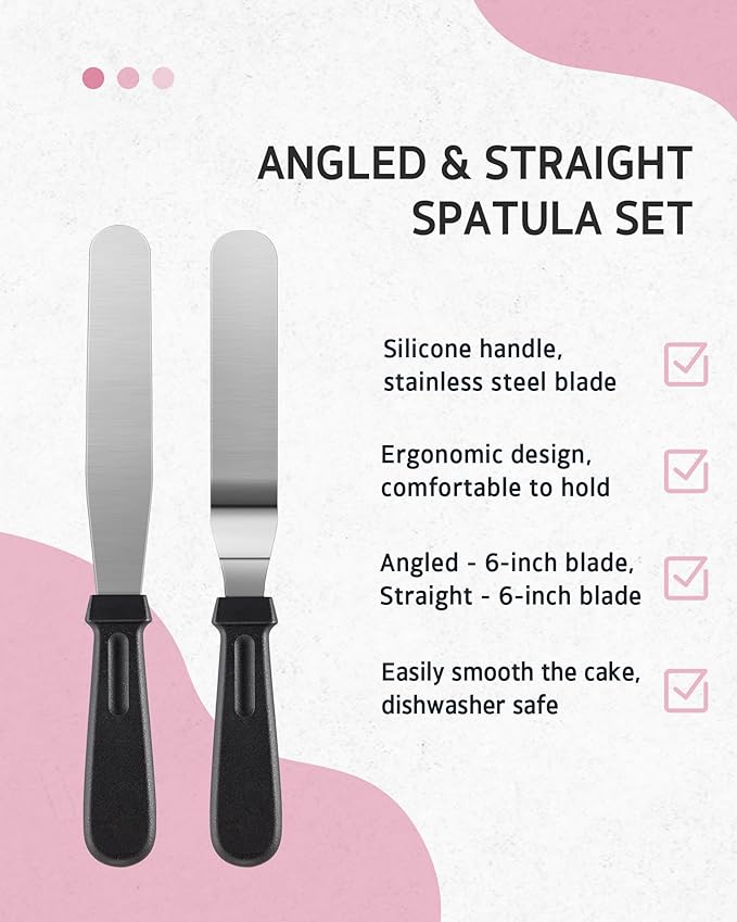 Syntus 65 PCs Cake Decorating Kit with Cake Stand Turntable, Cake Baking Supplies 30+1 Piping Bags, 24 Piping Tips, Offset & Straight Spatulas, 3 Scrapers, Leveler, 2 Couplers & 1 Tips Brush - Image 3