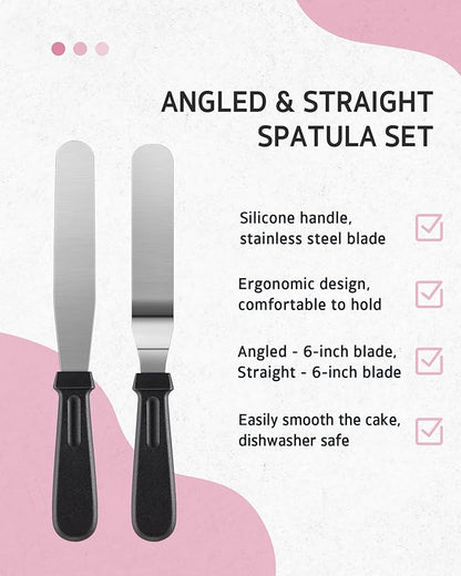 Syntus 65 PCs Cake Decorating Kit with Cake Stand Turntable, Cake Baking Supplies 30+1 Piping Bags, 24 Piping Tips, Offset & Straight Spatulas, 3 Scrapers, Leveler, 2 Couplers & 1 Tips Brush - Image 3