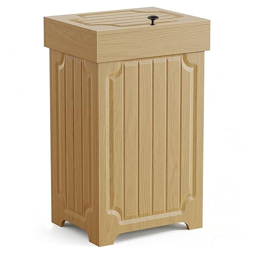 Povrgive Wood Trash Can Cabinet, 13 Gallon Hidden Kitchen Garbage Can with Lid, Farmhouse Dog Proof Trash Can, Metal Ring Included, 16" L x 13" W x 26.5" H, Wood by POVRGIVE-GreatDecorForIdealHome