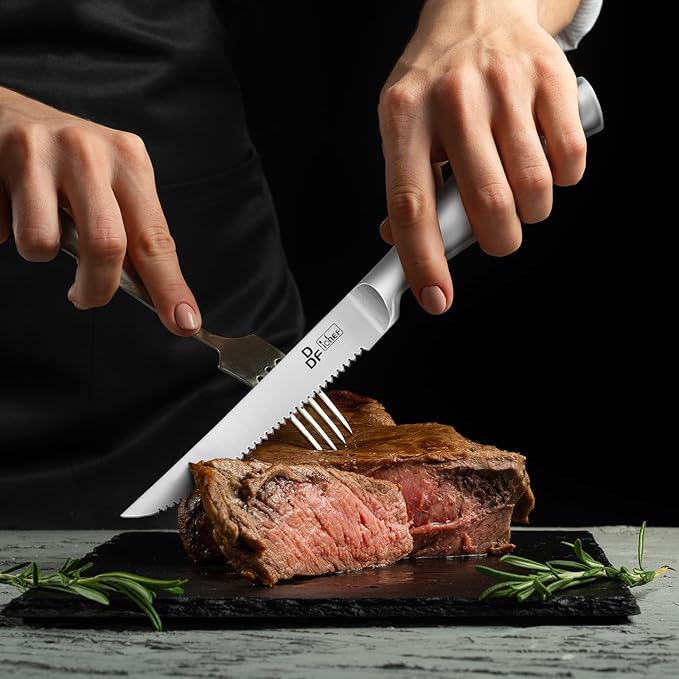 DDF iohEF Steak Knife Set, 8 Piece Steak Knife, High Carbon Japanese Stainless Steel Serrated Steak Knives - Image 4