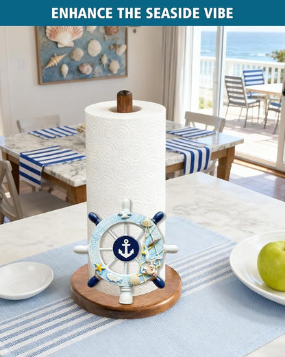 Ship's Rudder Paper Towel Holder, Nautical Coastal Beach Ocean Decor for Kitchen Bathroom Countertop, Freestanding Wooden Stand, Standard & Jumbo Rolls, Gift for Women