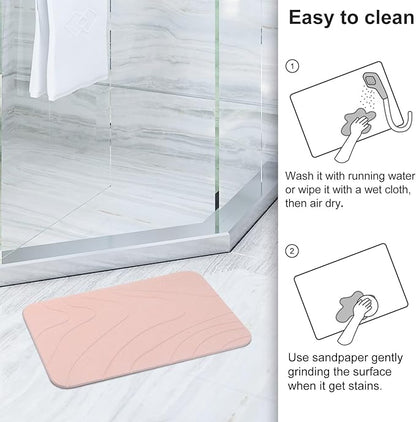 2 Pack Diatomaceous Earth Shower Mat, Stone Bath Mat, Nonslip Super Absorbent Fast-Drying Hard Bath Mat for Bathroom Shower Floor, 23.62 x 15.35 inch, Pink