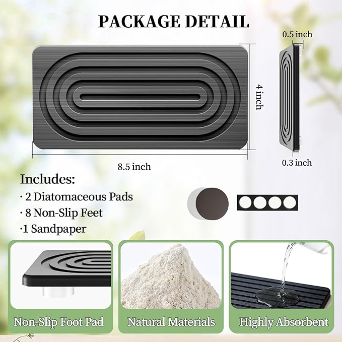 2 PCS Water Absorbing Diatomite Coasters, Stone Drying Mat for Kitchen Counter, Quick Dry Stone Mat Trays for Bathroom Kitchen Counter, Soap Dish Tray Used for Hand Soaps (Dark Gray, 8.3" x 4") - Image 2