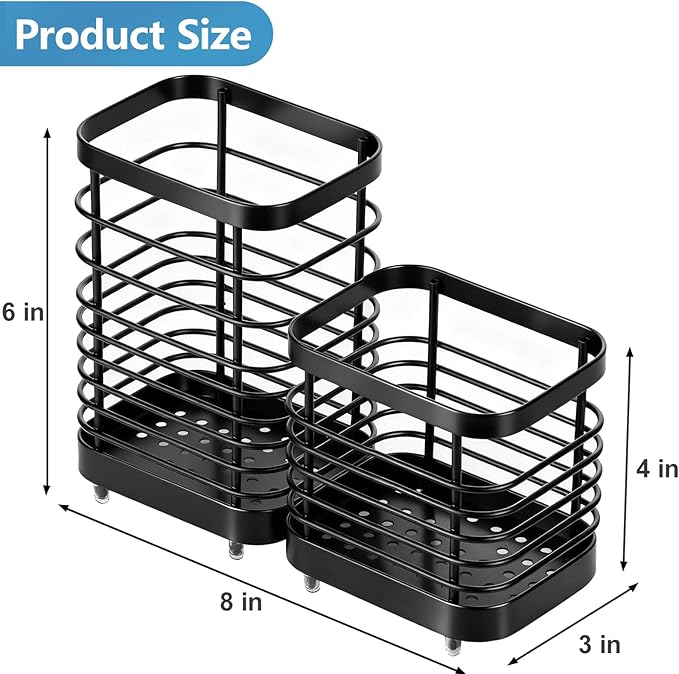 Utensil Holder, Stainless Steel Utensil Drying Rack for Kitchen Counter, Silverware Cutlery Flatware Holder Forks, Knives, Spoons, Chopsticks Organizer (Black) - Image 2