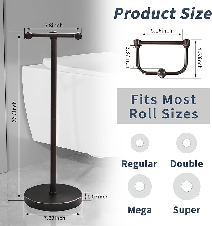 RARXTR Toilet Paper Holder Stand, Post Pivoting Design Free Standing Toilet Paper Holder, SUS304 Stainless Steel Toilet Paper Roll Holder, Heavy Stable Base (Oil Rubbed Bronze)