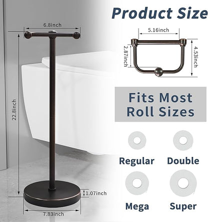 RARXTR Toilet Paper Holder Stand, Post Pivoting Design Free Standing Toilet Paper Holder, SUS304 Stainless Steel Toilet Paper Roll Holder, Heavy Stable Base (Oil Rubbed Bronze)