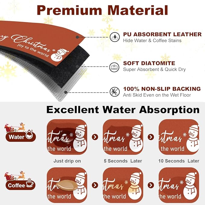 Findosom Christmas Dish Drying Mat, 12" x 20" Super Absorbent & Cuttable Dish Mat with Hello Sunshine Pattern, Hide Stain Drying Mat for Kitchen Counter Coffee Maker Dining Room Decoration, Red - Image 5