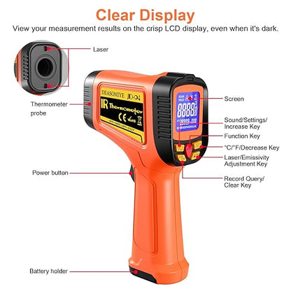 -58°F to 2732°F Digital Infrared Thermometer Gun, 50:1 Distance Ratio Laser Temperature Gun with MAX/MIN/AVG Measure and Alarm, Heat IR Temp Gun for Cooking, Griddle, HVAC, Industrial Forging
