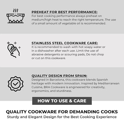 BRA COOKWARE Signature Stainless Steel Sauce Pot w/Glass Lid | 7 Inch 1.4 Quart Professional Grade Saucepan | PFOA Free Warming Pot | All Cooktops | All Cooktops (incl. Induction) & Oven Safe