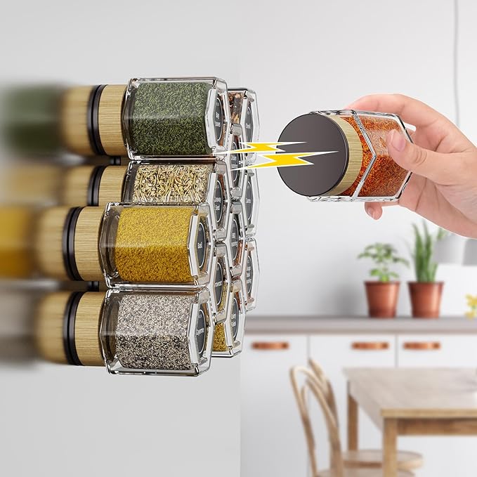 Vetacsion Set of 12 Magnetic Spice Tins with 2 Black Metal Wall-Plates,100 Preprinted Seasoning Label Stickers,2 Styles for 3 oz Herb Jars (12 PCS) - Image 7