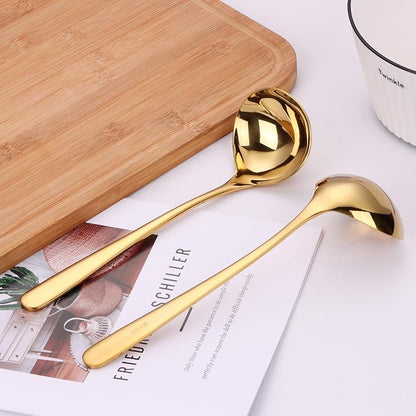 9.5 Inch Gold Ladle Spoons SUS304 Stainless Steel Soup Ladle 2 oz. Gravy Sauce Kitchen Ladle for serving(Set of 2) - Image 2