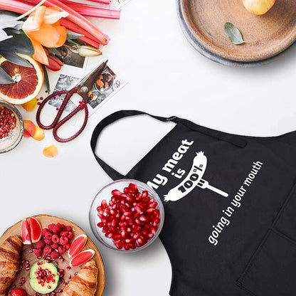 Rosoz Funny BBQ Black Chef Aprons for Men, Adjustable Kitchen Cooking Aprons for Men, Dad, Husband - Birthday, Father's Day