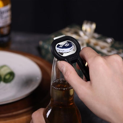 Linoroso Magnetic Bottle Opener Pop Can Opener for Refrigerator, Beer Bottle Opener and Soda Can Opener with Cap Catcher, Portable Beer Opener for Bartender, Home, Restaurant, Bar Tools, 1 Pack, Black