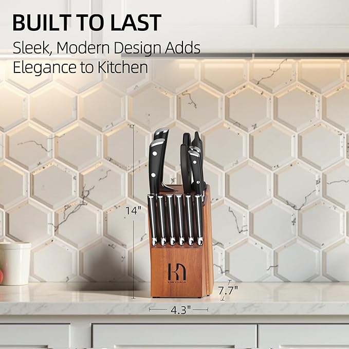 KnifeSaga Knife Set, 15 Pcs Kitchen Knife Block Sets with Sharpener, Japanese High Carbon Stainless Steel Set of Knives, Premium Razor Sharp Black Knives Set with Block for Kitchen, Ergonomic Handle - Image 9