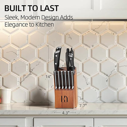 KnifeSaga Knife Set, 15 Pcs Kitchen Knife Block Sets with Sharpener, Japanese High Carbon Stainless Steel Set of Knives, Premium Razor Sharp Black Knives Set with Block for Kitchen, Ergonomic Handle - Image 9