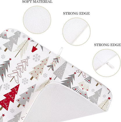 Christmas Decor Dish Drying Mat 18 x 24 inch Geometric Colorful Christmas Tree Pine Trees Decorative Drying Mats Microfiber Absorbent Dish Washable Draining Mat for Kitchen Counter