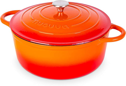 Cast Iron Dutch Oven with Lid – Non-Stick Ovenproof Enamelled Casserole Pot – Sturdy Dutch Oven Cookware – Orange, 7.3-Quart, 30cm – by Nuovva by Nuovva