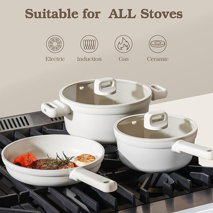 SENSARTE 20Pcs Pots and Pans Set Nonstick, Ceramic Cookware Set Non Stick, Non-toxic Healthy Kitchen Cooking Set, Induction Compatible, Dishwasher Safe, PFAS/PTFE/PFOA Free, WHITE