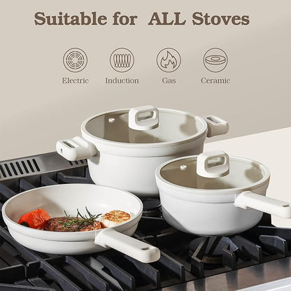SENSARTE 20Pcs Pots and Pans Set Nonstick, Ceramic Cookware Set Non Stick, Non-toxic Healthy Kitchen Cooking Set, Induction Compatible, Dishwasher Safe, PFAS/PTFE/PFOA Free, WHITE