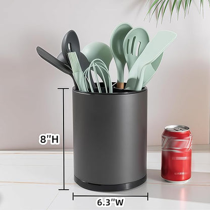 LIBODOUR Kitchen Utensil Holder Extra Large 360°Rotating For Counter Organizer Stainless Steel Storage Cooking Silverware Caddy 3 Compartment Flatware Spoon Spatula Tool Cutlery Container(Grey) - Image 4