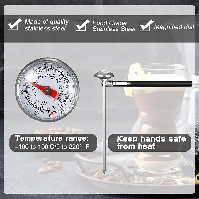 Xuhal 6 Pcs Stainless Steel Kitchen Thermometer with 5 Inch Long Stem 1 Inch Dial Thermometer Milk Frothing Food for Oven Probe Meat Grill BBQ Cooking Chocolate Water(Black, Red) - Image 4