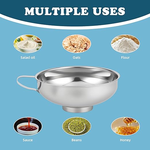 Stainless Steel Wide-mouthed Kitchen Funnel, 2 Sets with Filter, Suitable for Wide-mouthed and Regular-Sized Cans, Ideal for Transferring Liquids and Solids, Oils, Beans and Jams