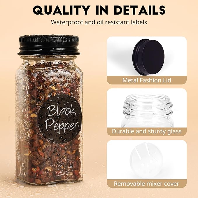 24Pcs Spice Jars with Label, 4oz Empty Square Seasoning Containers, Spice Jars with Shaker Lids, Small Spice Bottles for Salt, Herbs, Sugar, Pepper, Seasoning Jars for Spice Rack, Cabinet, or Drawer - Image 3