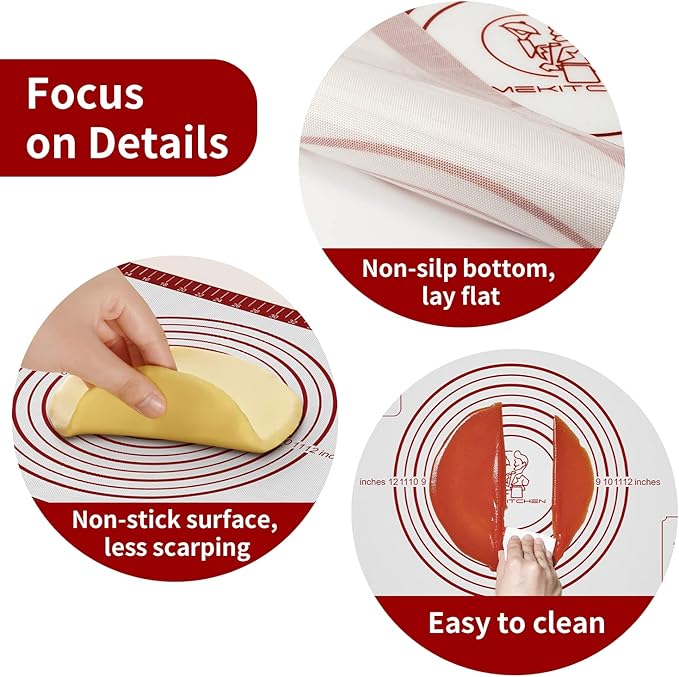 Silicone Baking Pastry Mat, Non Stick Dough Rolling Sheet with Measurement, Nonslip Kitchen Counter Mat, Oven Liner Mat Fondant Dough Kneading Mat for Making Cookies Macarons Bread Pizza - Image 2