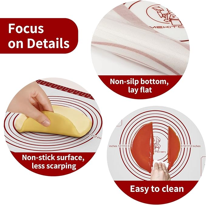 Silicone Baking Mat, Non Stick Pastry Mat Sheet for Dough Rolling, Nonslip Fondant/Pie Crust Mat, Counter Mat Oven Liner Mat for Making Cookies Macarons Bread Baking Supplies Extra Large 26 x 16 Inch - Image 5