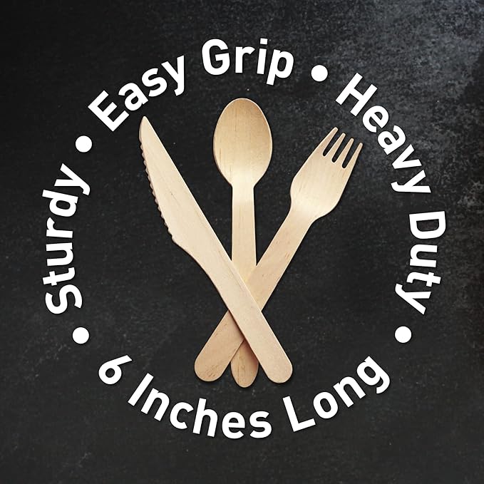 Weemium Disposable Wooden Cutlery Set - 300 Count (100 Forks, 100 Knives, 100 Spoons) – Plastic-free Packaging - Biodegradable Silverware and Splinter-free Compostable Utensils for Parties - Image 5