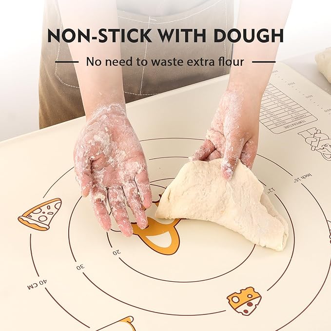 Ourokhome Silicone Baking Mat Sheet and Pastry Dough Cutter, 0.5 Inch Thick 32" X 24" BPA free Silicone Rolling Mat, Non-Stick and Anti-Slip, Dishwasher Safe (Beige) - Image 3