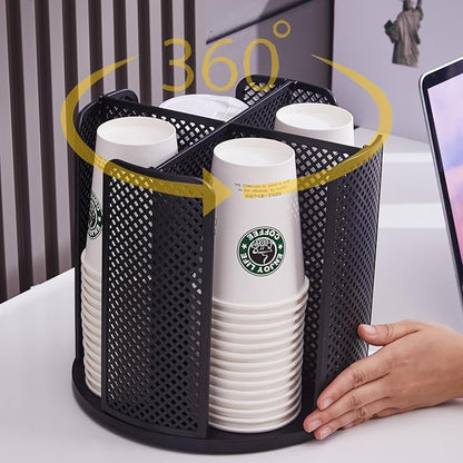 Coffee Cup Dispenser, Disposable Paper Cup and Lid Holder 360° Rotatable with 4 Compartments,Can Stacking 3-16oz Cups and Lid Holder for Coffee Shop,Home Countertop,Office,Restaurant,Kitchen by cupholder