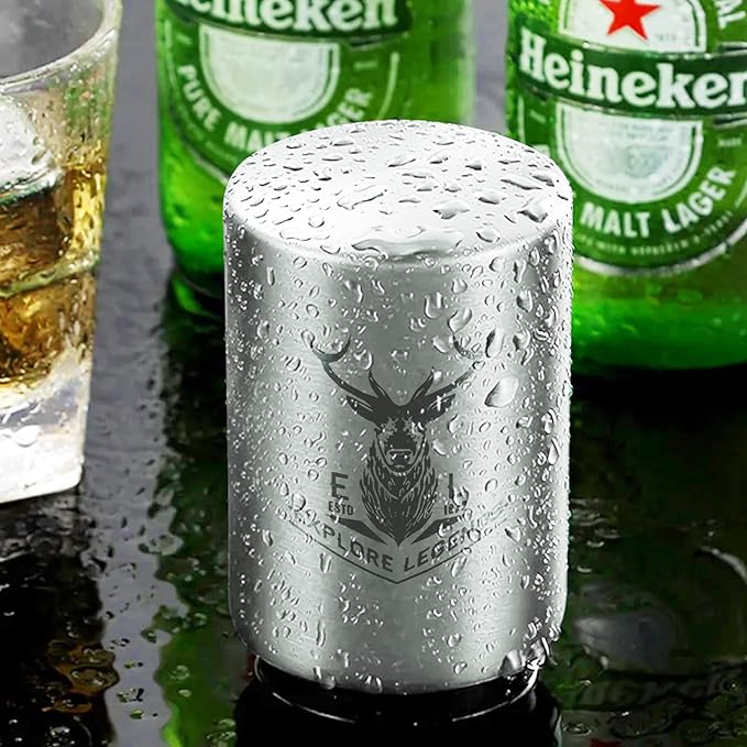 Automatic Beer Bottle Opener with Magnetic Cap Catcher, Stainless Steel One Handed Lid Opening Spring Loaded Push&Pop for Kitchen Home Bar Restaurant Household Utensils Beer Accessories Gift