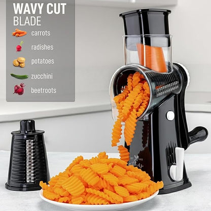 Zulay Kitchen Rotary Cheese Grater 5 Blade Cheese Shredder - Manual Hand Crank Cheese Grater With Reinforced Suction & 5 Interchangeable Drums - Easy to Use, Vegetable Chopper Round Mandoline Slicer - Image 4