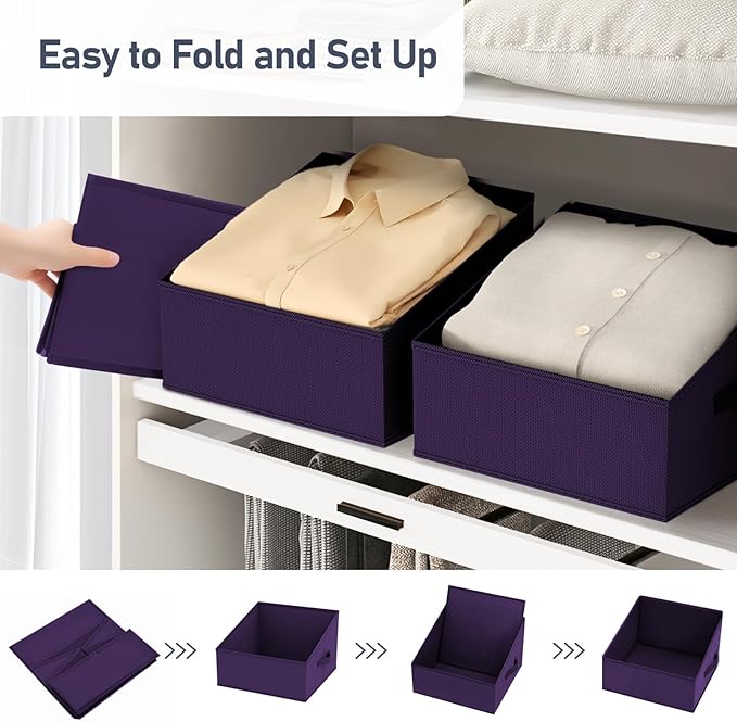 DIMJ Closet Storage Bins 12 Pack - Fabric Storage Baskets for Shelves, Collapsible Clothes Organizer with Handles, Trapezoid Shelf Organization Storage Cubes for Purse, Toys, Books, Towel, Clothes - Image 4