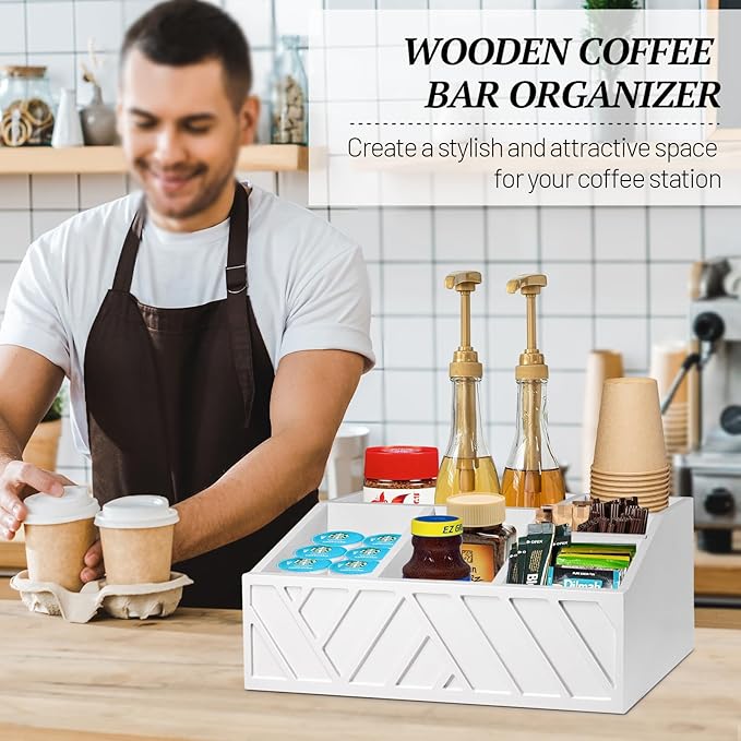 ugiftt Coffee Station Organizer for Counter, Wood Pods Holder Storage Basket, Tea Condiment Storage Organizer, Rustic Coffee Bar Decor for Accessories Organizer - Image 4