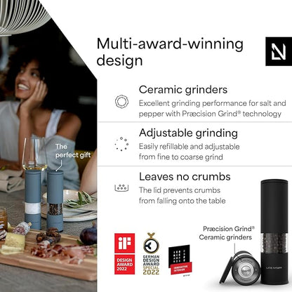 LARS NYSØM Salt and Pepper Grinder Set Manual, Stainless Steel Salt and Pepper Mills with Adjustable Ceramic Grinder I Design Spice Shakers (Carbon Black) - Image 2