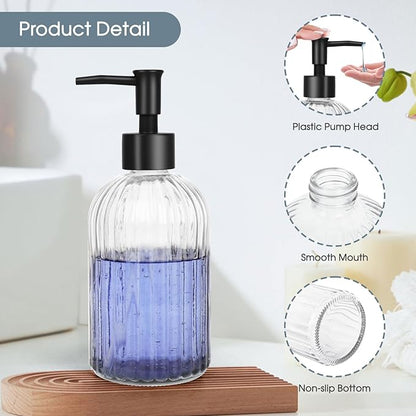 Topsky Glass Soap Dispenser with Plastic Pump, 400ml Liquid Hand Soap Dispenser, Rustproof Pump for Kitchen & Bathroom, Great for Lotions, Essential Oil, Liquid Soaps,Transparent - Image 3